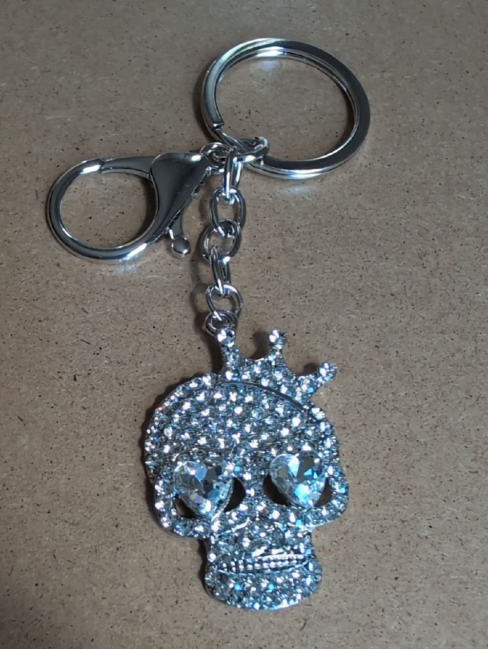 Crystal Skull Crown Keychain - Silver Rhinestone Accent